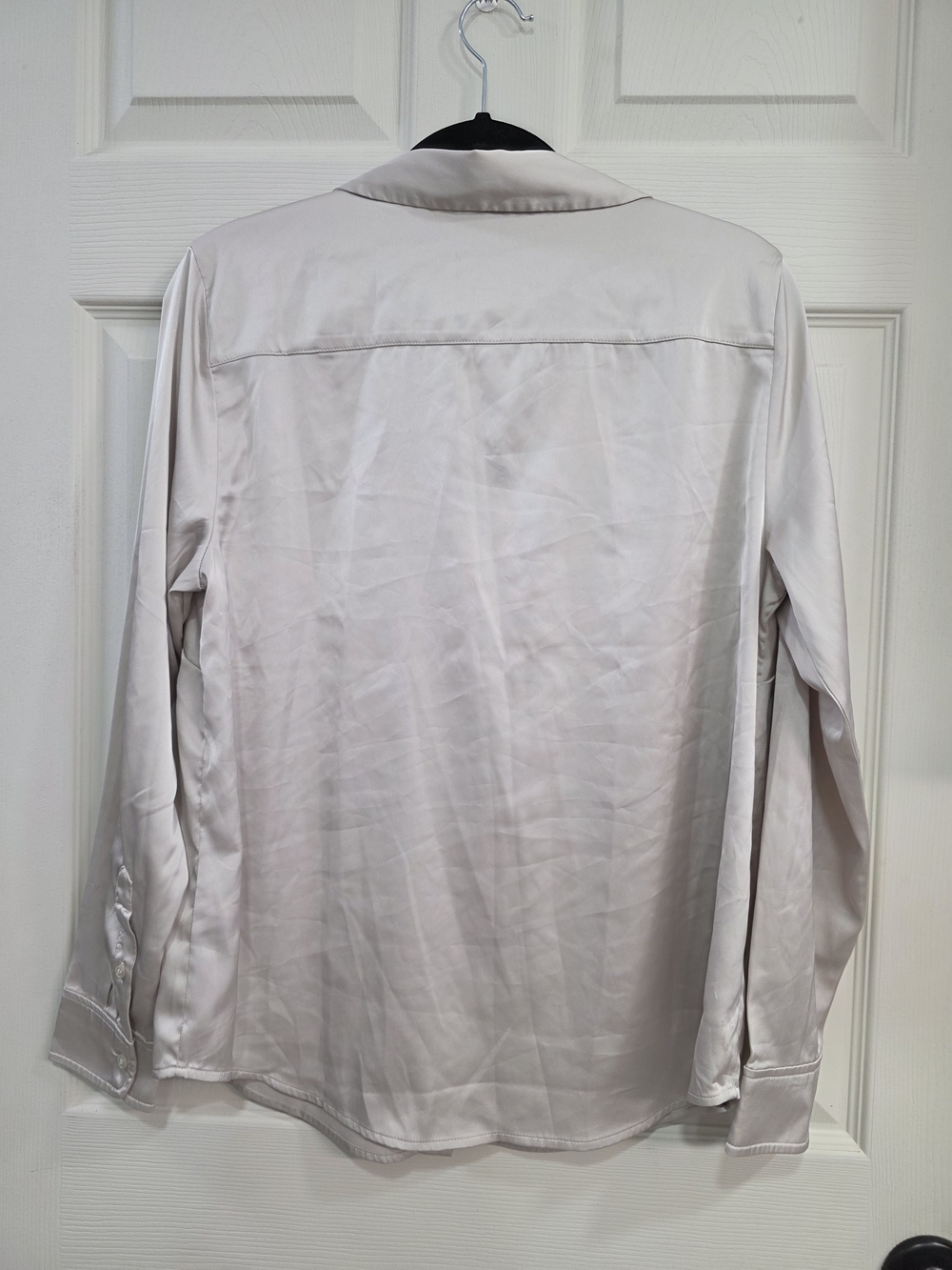 H&M Womens Long-Sleeve Satin Blouse Shirt — Beige - Picture 2 of 5